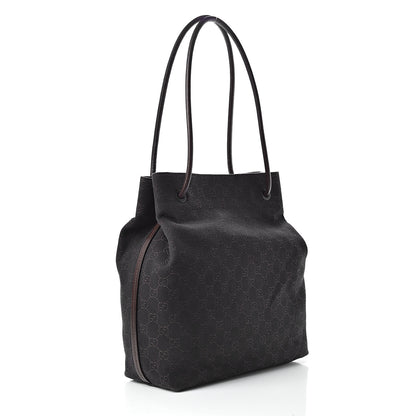 Gucci Denim Monogram Tote Dark Brown 3 of 12