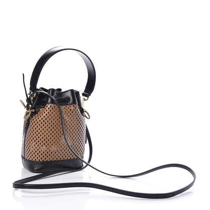 Fendi Vitello Liberty Glossy Lambskin F is Fendi Perforated Mini Mon Tresor Bucket Bag Sand Mimosa Black 3 of 9