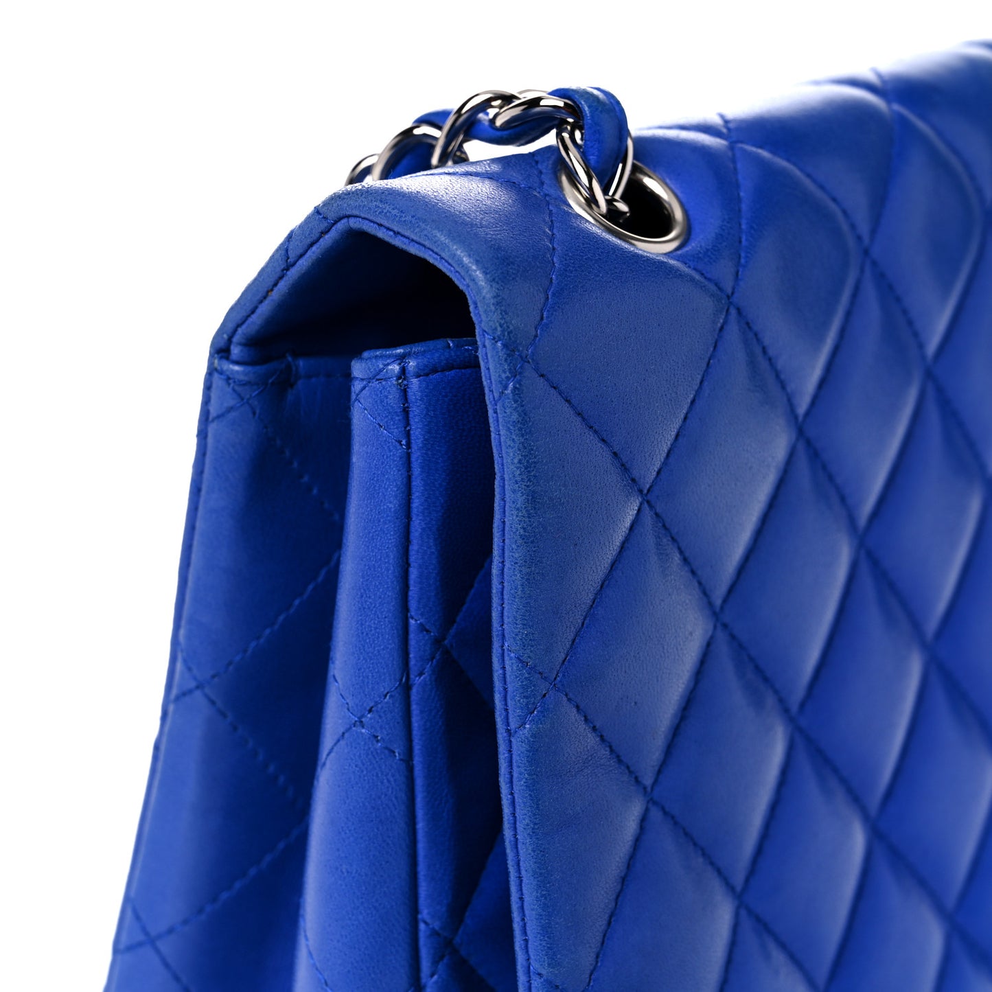 Lambskin Quilted Maxi Single Flap Blue