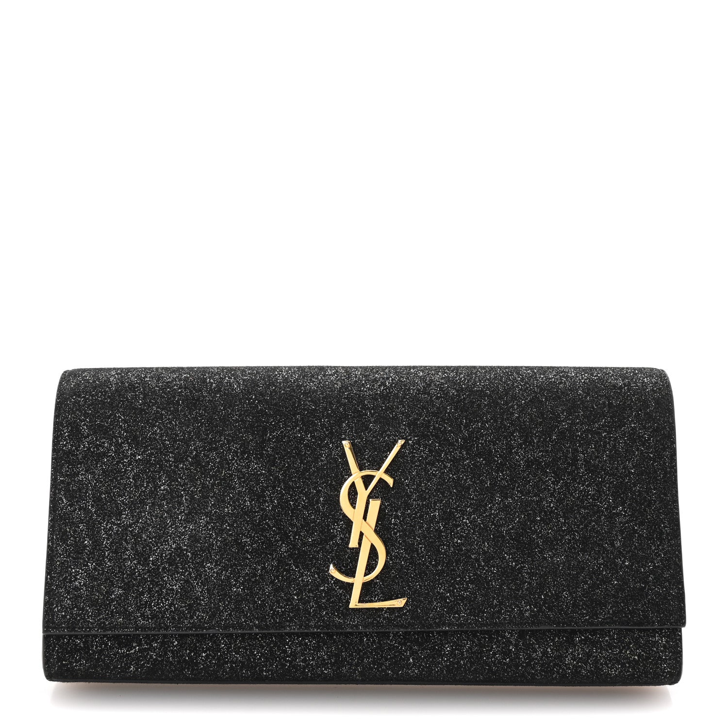 Saint Laurent Metallic Textured Suede Calfskin Classic Monogram Cassandre Clutch Black 1 of 6