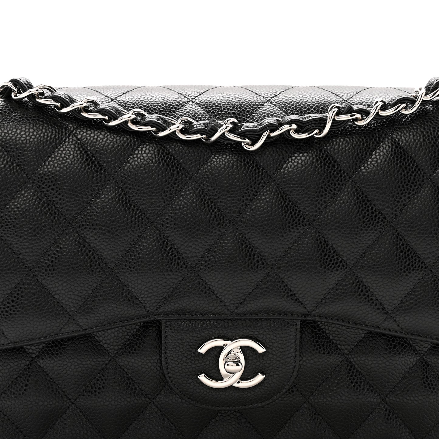 Caviar Quilted Jumbo Double Flap Black