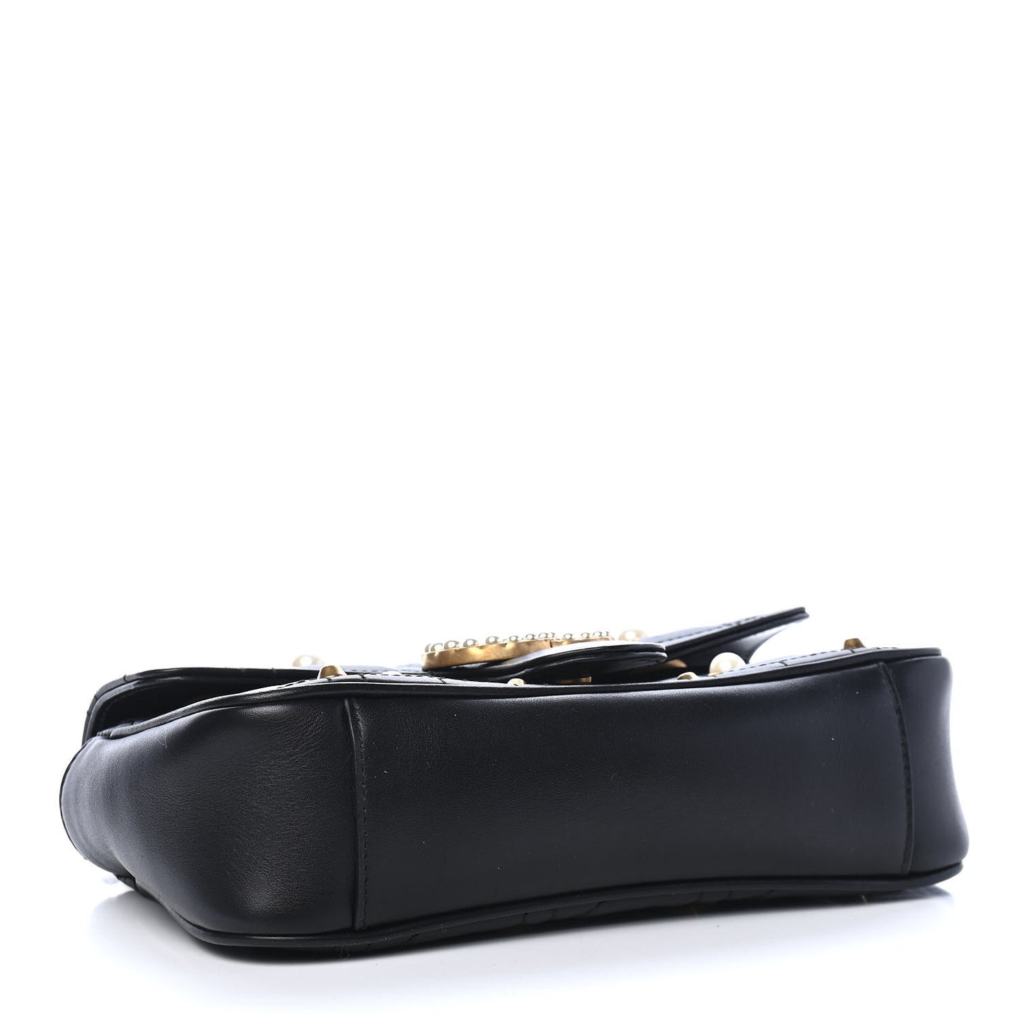Calfskin Matelasse Studded Mini Pearly GG Marmont Shoulder Bag Black