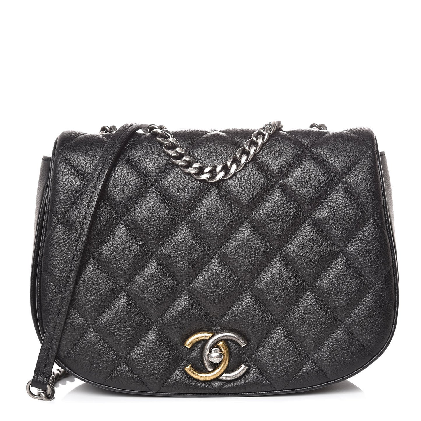 Calfskin Quilted Small Casual Pocket Messenger Flap Black
