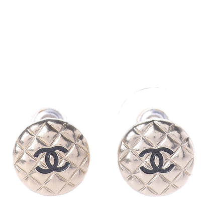 Chanel CC Quilted Round Earrings Gold Black 1 of 4