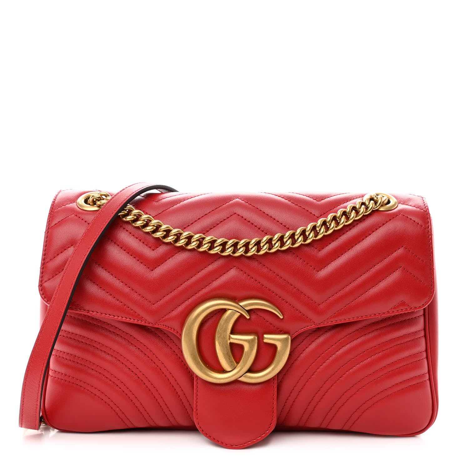 Gucci Calfskin Matelasse Medium GG Marmont Shoulder Bag Hibiscus Red 1 of 9