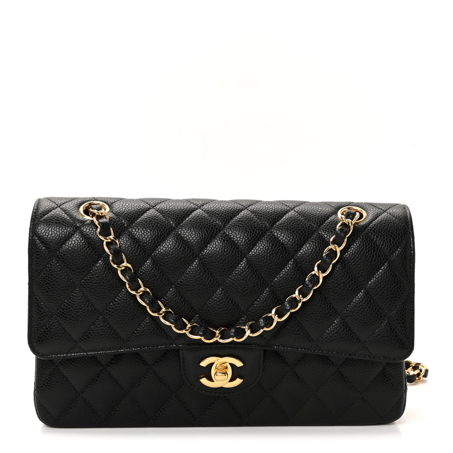 Caviar Quilted Medium Double Flap Black