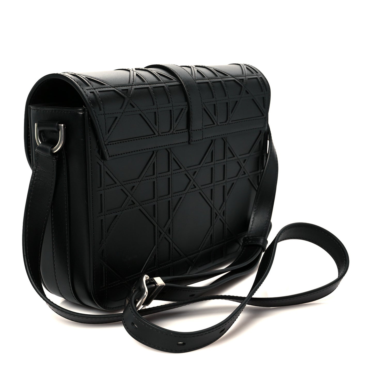 Calfskin Cosmo Laser Cut Cannage Medium Dior Charm Messenger Bag Black