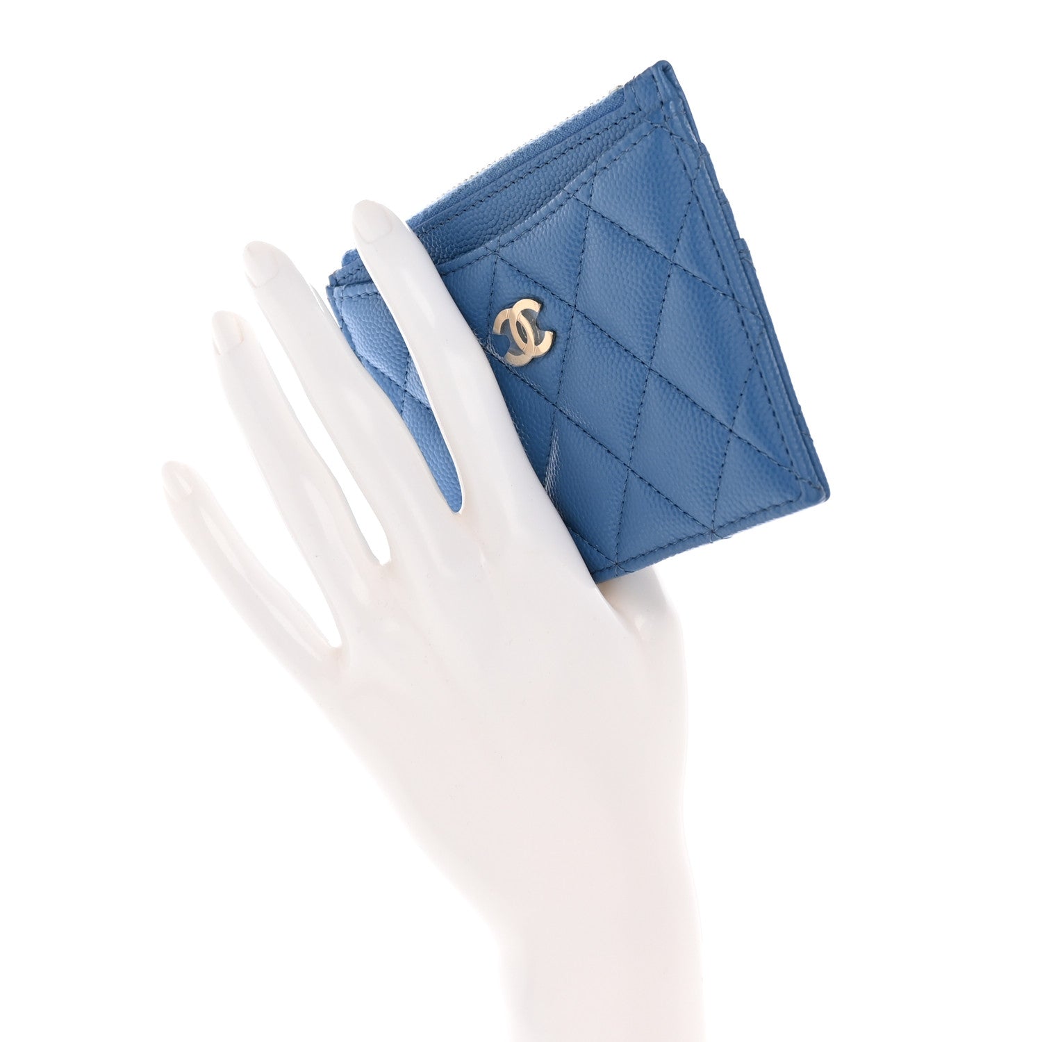 Chanel Caviar Quilted CC Zip Card Holder Blue 3 of 9