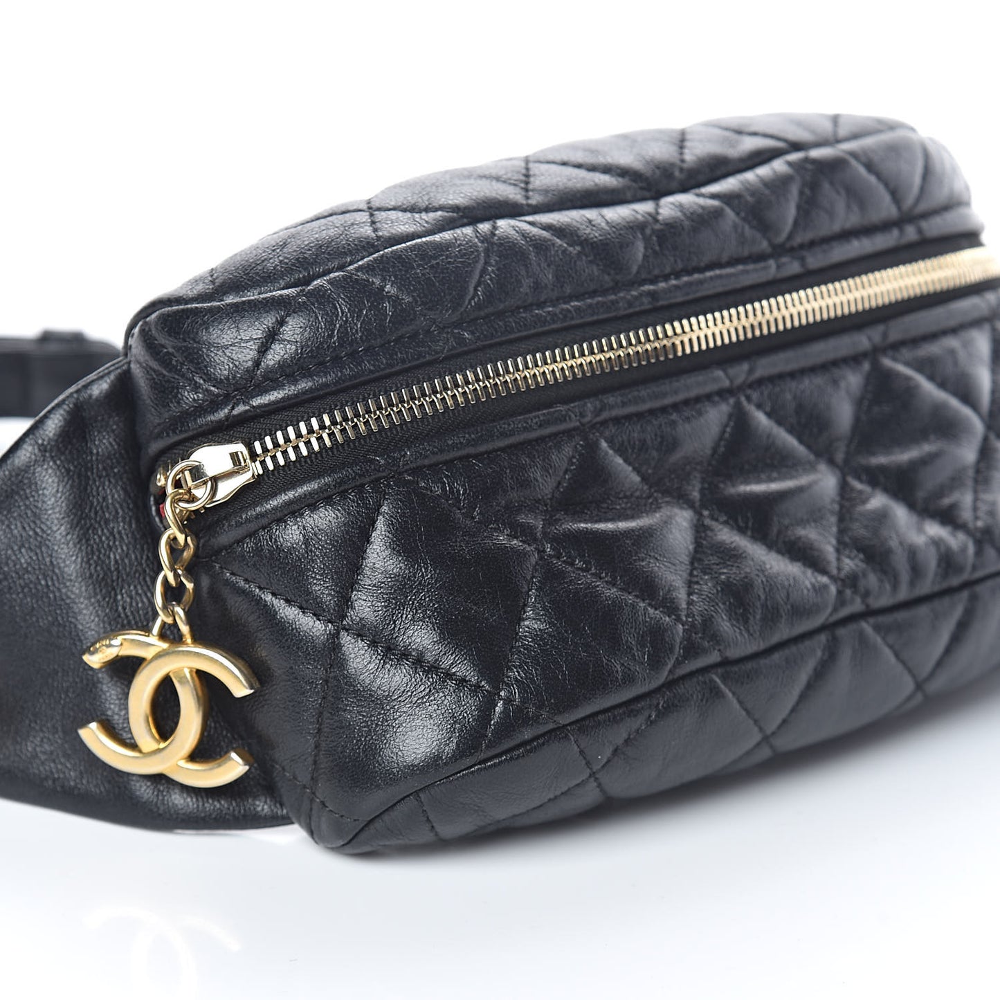 Lambskin Quilted Waist Belt Bag Fanny Pack Black