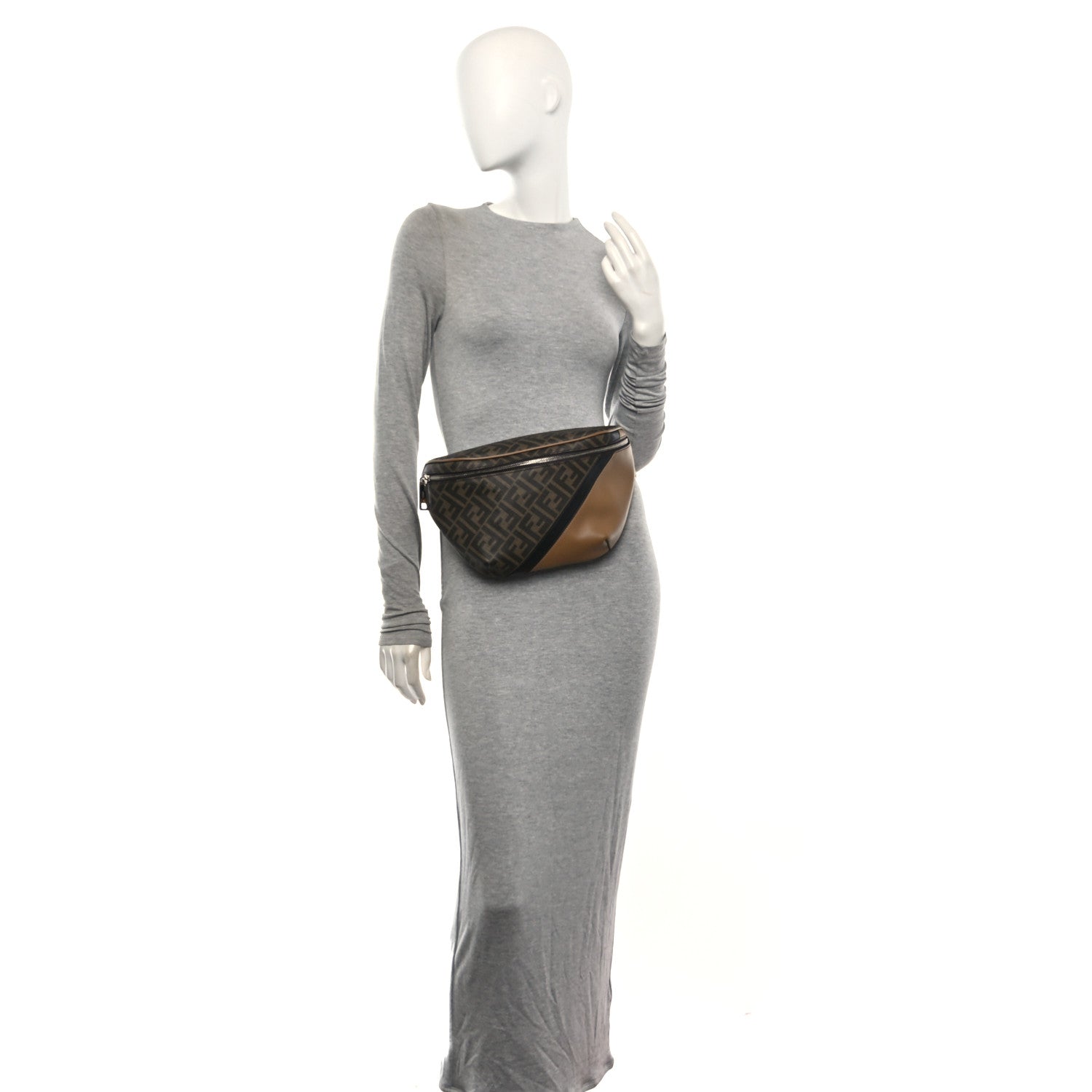 Fendi Glazed Fabric Vitello Liberty FF 1974 Diagonal Belt Bag Tobacco Miele Scuro Black 2 of 10