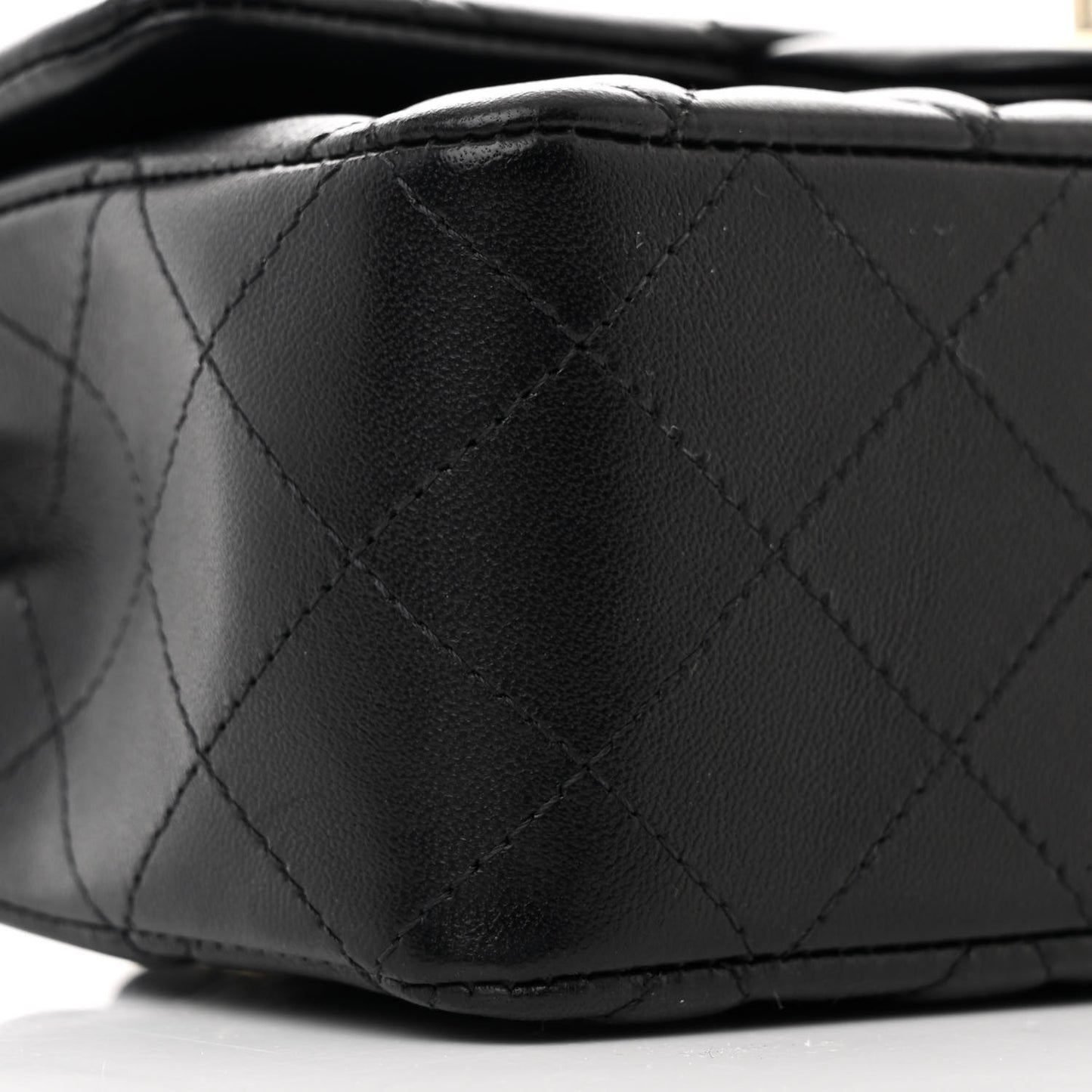 Lambskin Quilted Mini Rectangular Flap Black