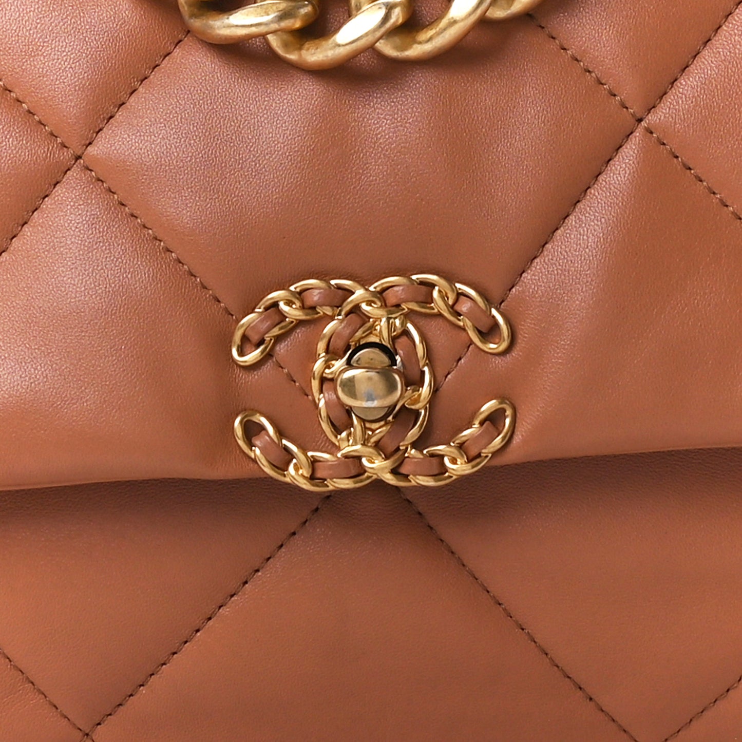 Lambskin Quilted Large Chanel 19 Flap Brown