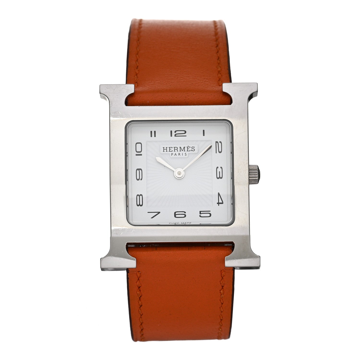 Hermes Stainless Steel Swift 26mm Heure H Hour Quartz Watch Orange 1 of 6