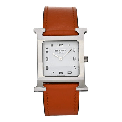 Hermes Stainless Steel Swift 26mm Heure H Hour Quartz Watch Orange 1 of 6