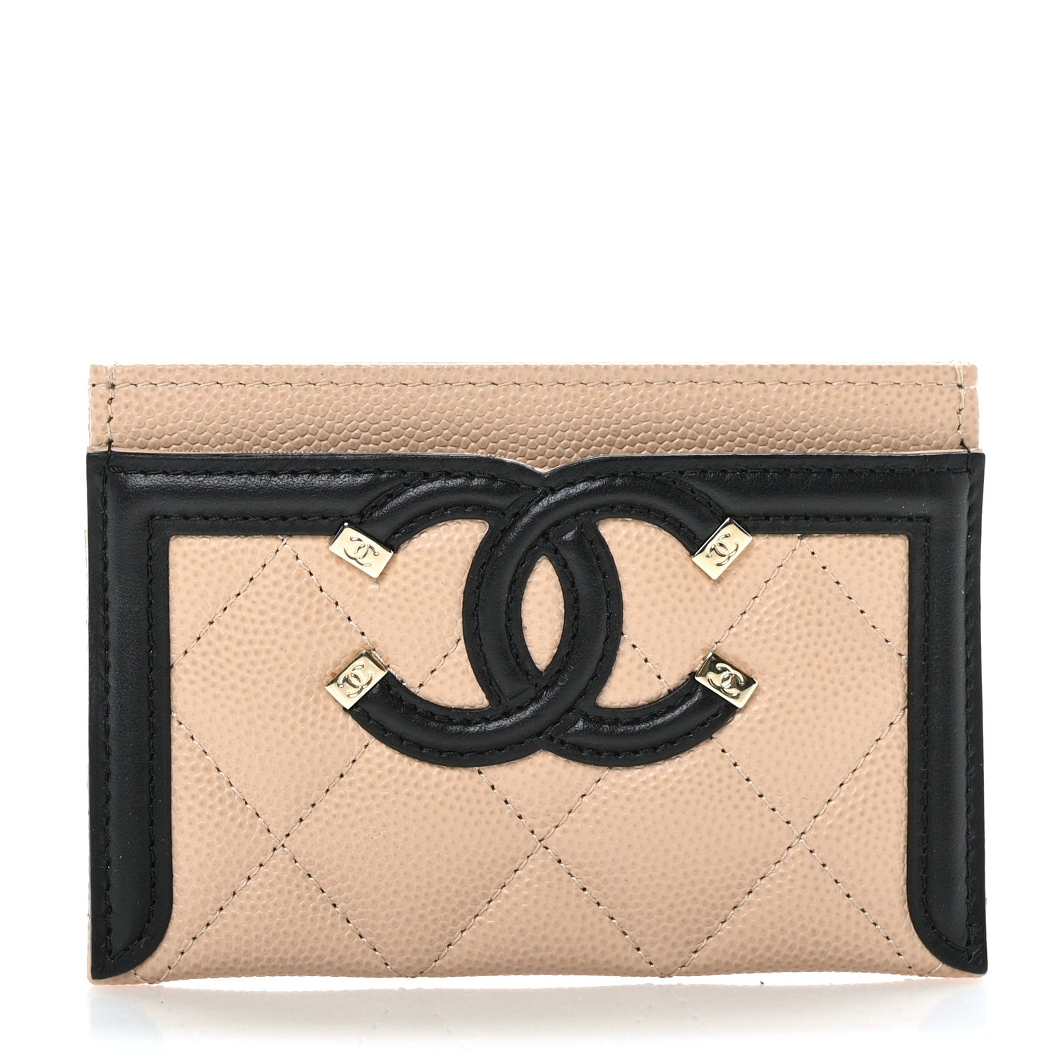 Chanel Caviar Quilted Filigree Card Holder Beige Black 1 of 11