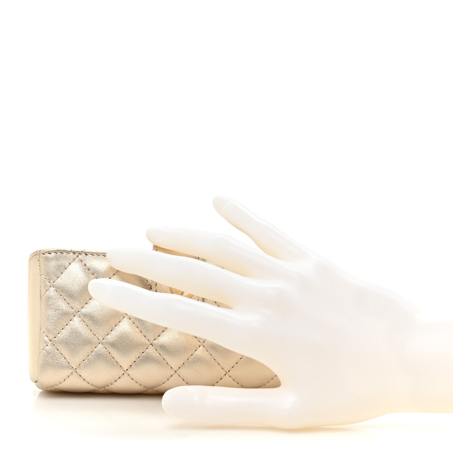 Metallic Lambskin Quilted Mini Phone Holder Clutch Light Gold