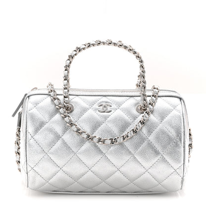 Chanel Metallic Caviar Quilted Barrel Clutch With Chain Silver 1 of 11