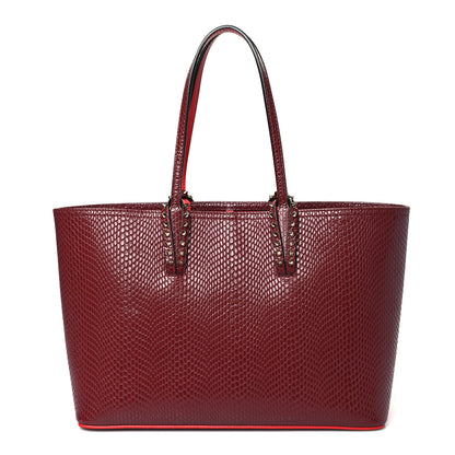 Christian Louboutin Calfskin Jurassic Embossed Spiked Small East West Cabata Tote Burgundy 3 of 10