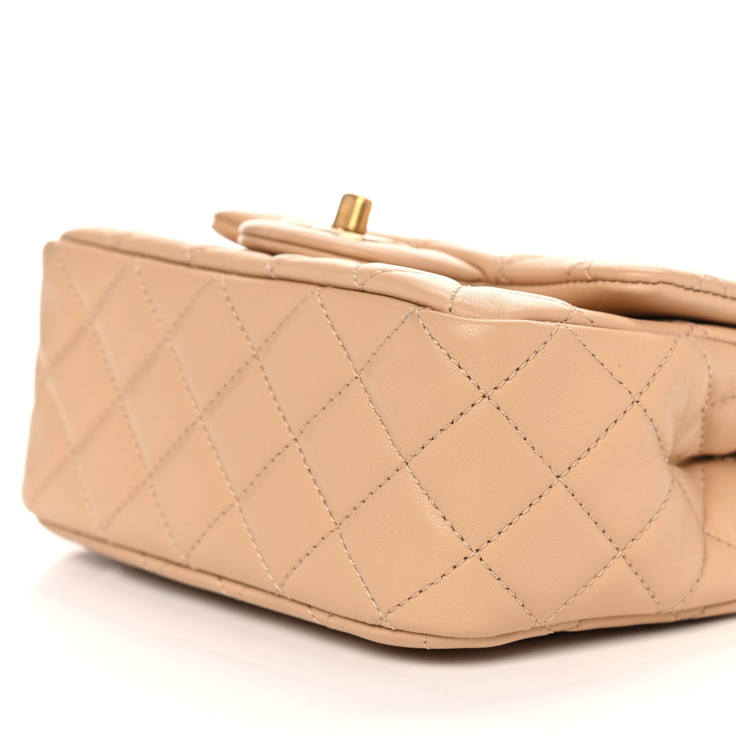 Lambskin Quilted Mini Pearl Crush Flap Beige