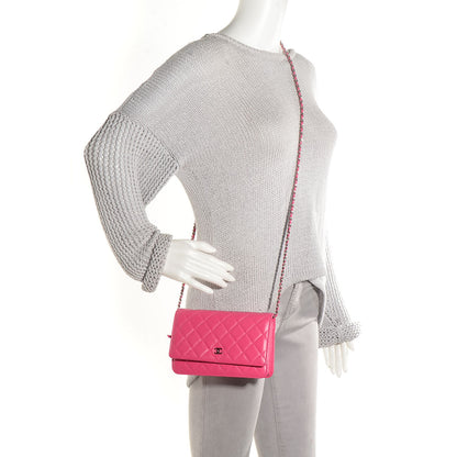 Chanel Lambskin Quilted Wallet On Chain WOC Dark Pink 2 of 8