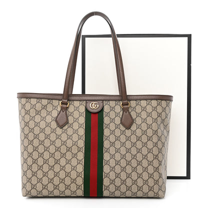 Gucci GG Supreme Monogram Textured Calfskin Web Medium Ophidia Shopping Tote Beige Ebony New Acero 11 of 11