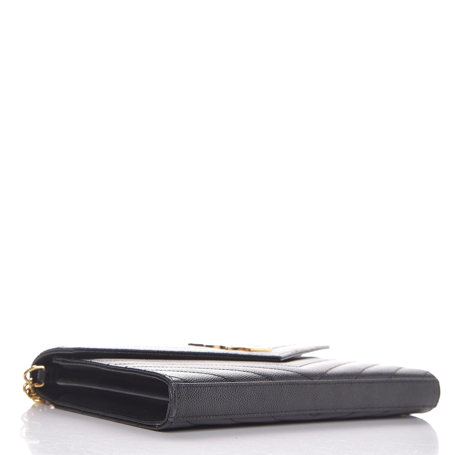 Saint Laurent Grain De Poudre Matelasse Chevron Monogram Chain Wallet Black 4 of 9