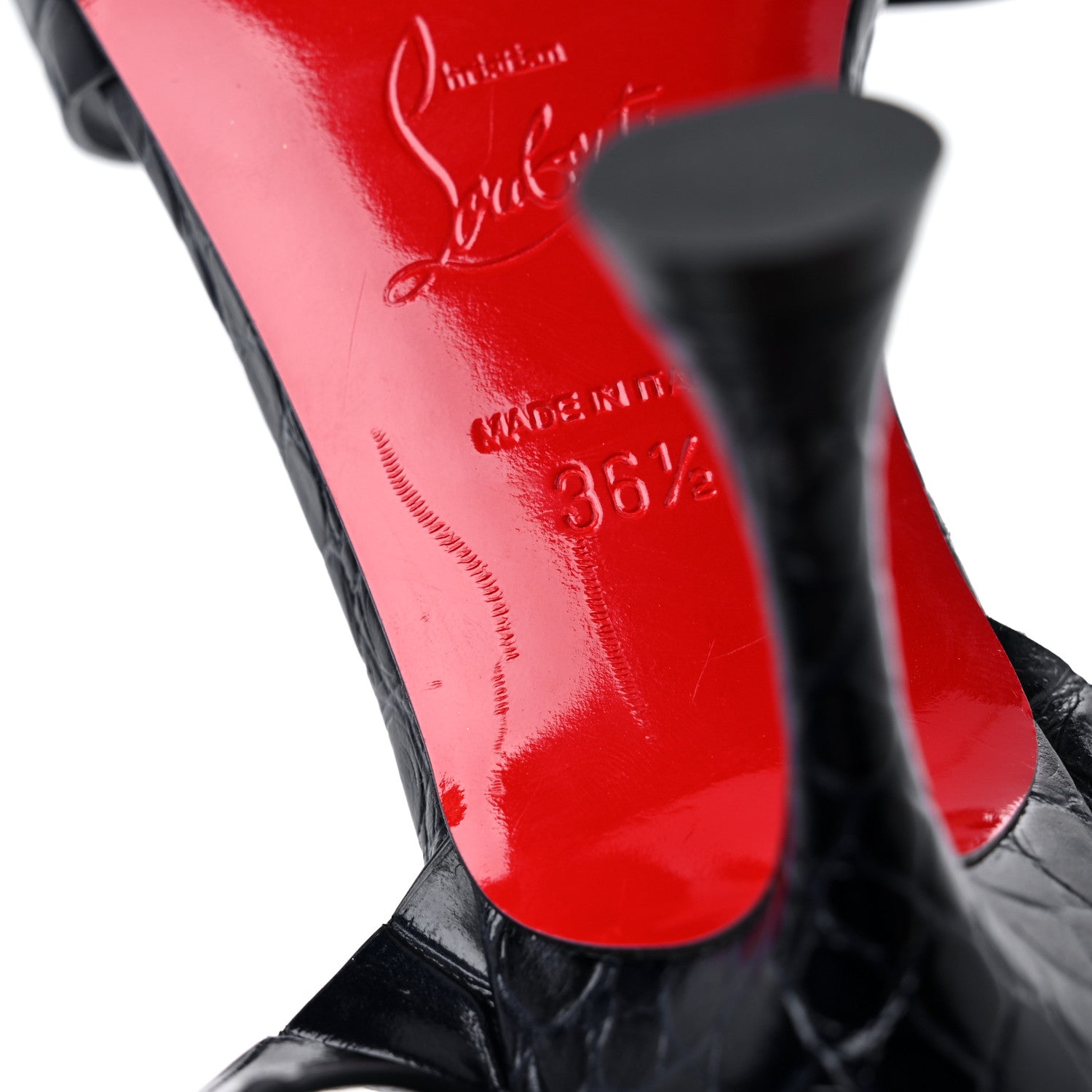 Christian Louboutin Calfskin Crocodile Embossed New Trezuma Sandals 36.5 Black 11 of 11