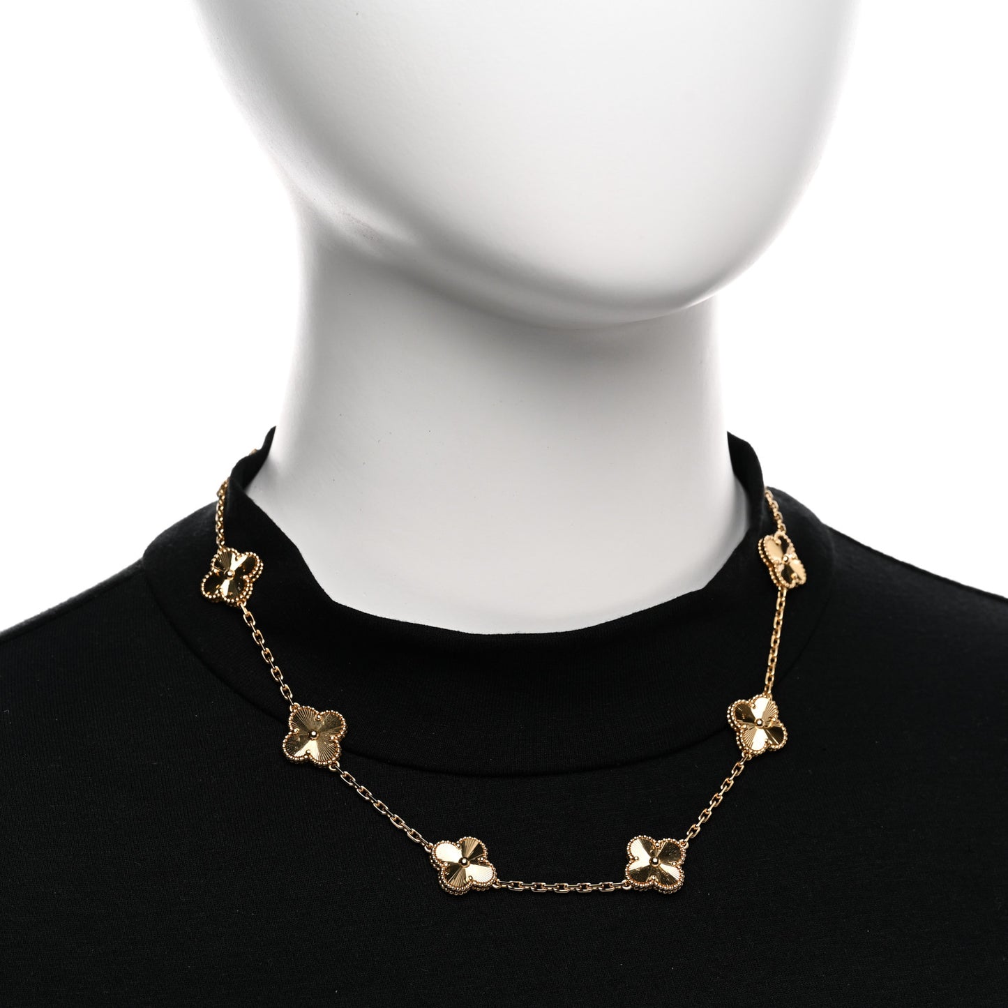 18K Yellow Gold 10 Motifs Guilloche Vintage Alhambra Necklace