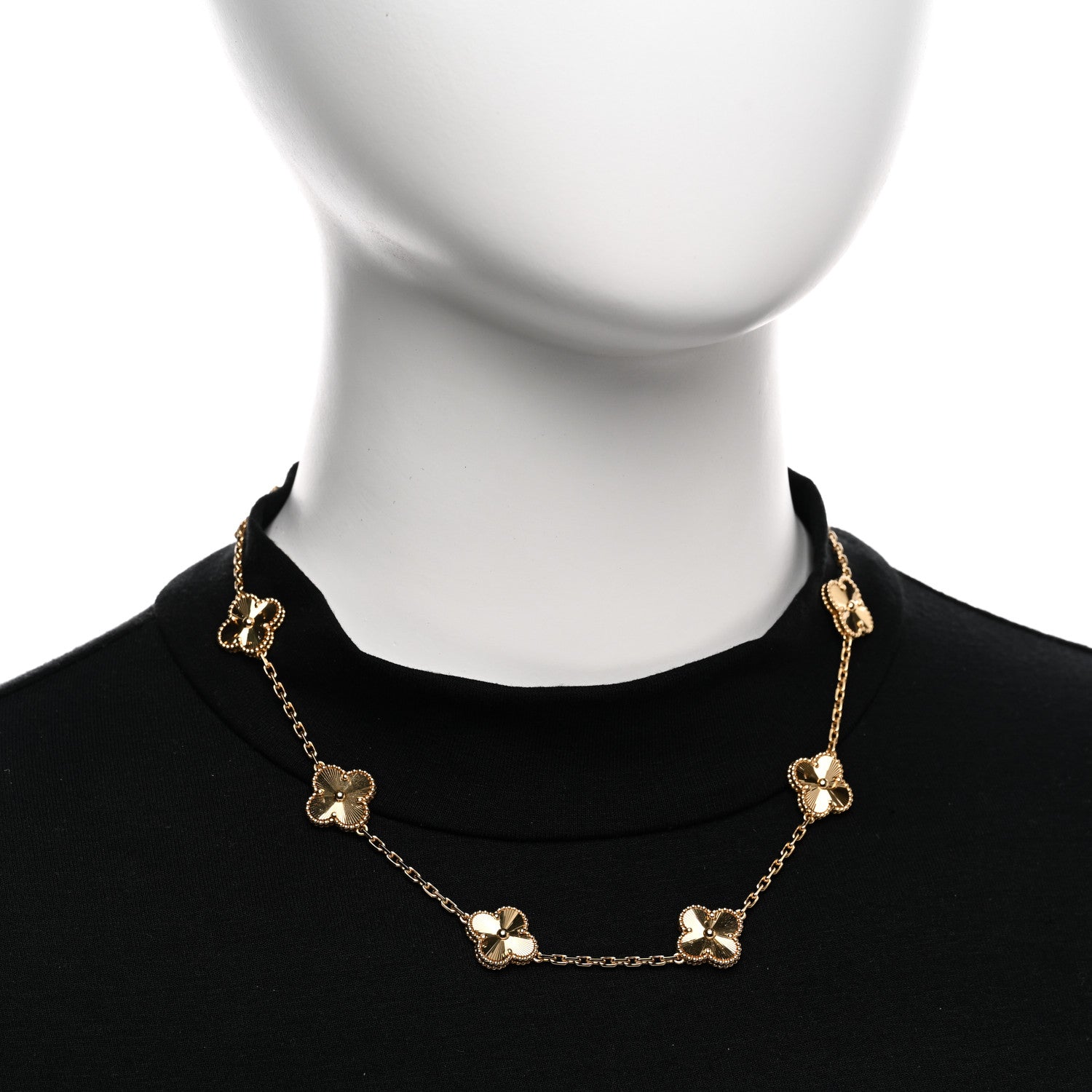 Van Cleef & Arpels 18K Yellow Gold 10 Motifs Guilloche Vintage Alhambra Necklace 2 of 5