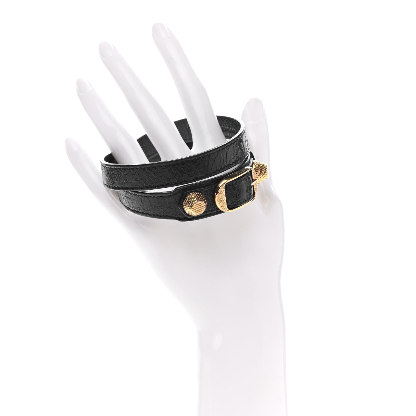 Agneau Giant 12 Gold Hardware Triple Tour Bracelet S Black