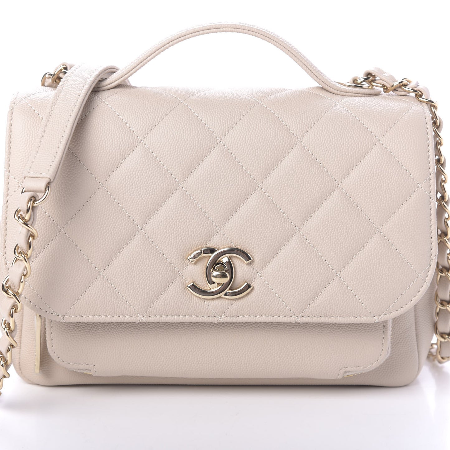 Caviar Quilted Medium Business Affinity Flap Light Beige