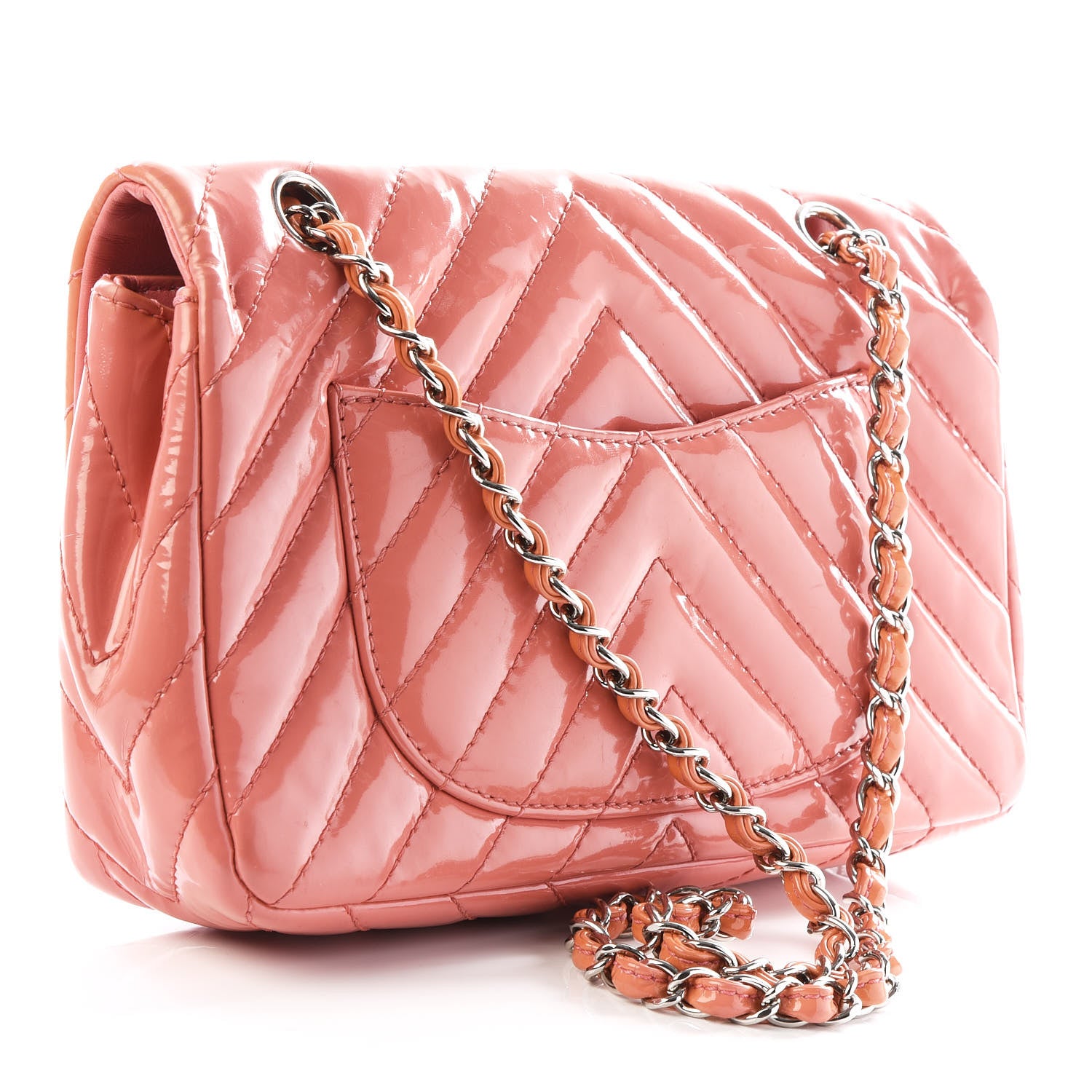 Chanel Patent Chevron Quilted Medium Single Flap Pink 2 of 11
