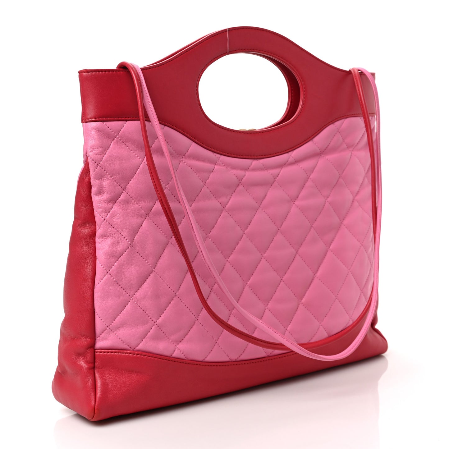 Lambskin Quilted Large 31 Shopping Bag Pink Light Red