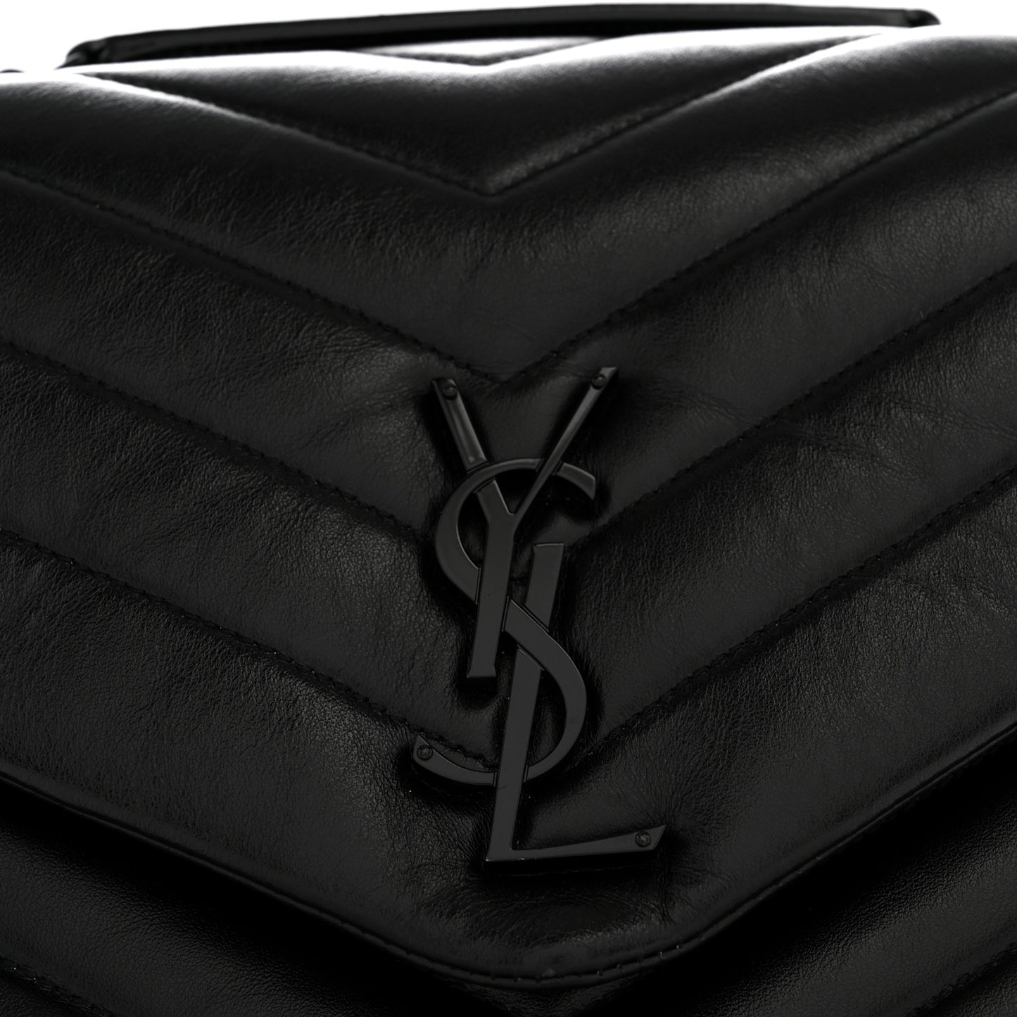 Calfskin Y Quilted Monogram Monochrome Medium Loulou Chain Satchel Black