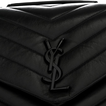 Saint Laurent Calfskin Y Quilted Monogram Monochrome Medium Loulou Chain Satchel Black 12 of 13
