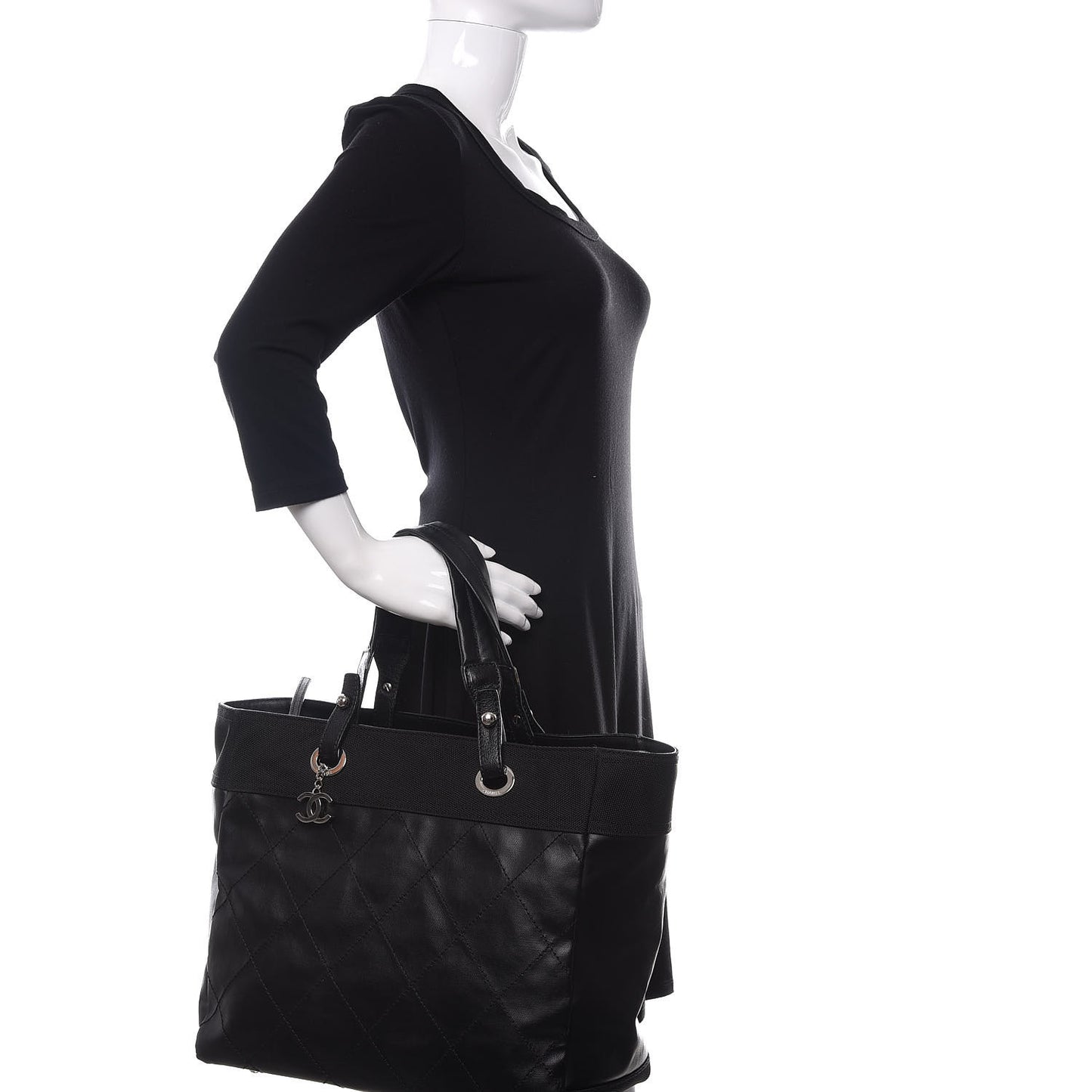 Coated Canvas Quilted Large Paris Biarritz Tote Black