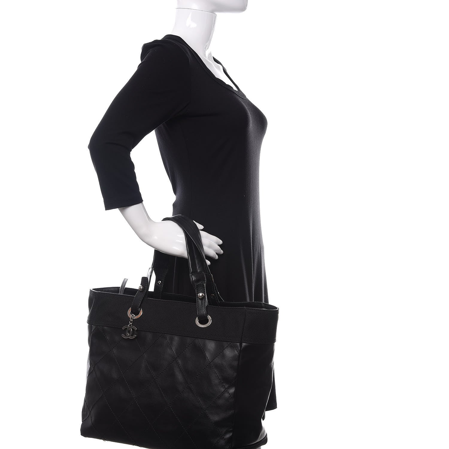 Chanel Coated Canvas Quilted Large Paris Biarritz Tote Black 2 of 10