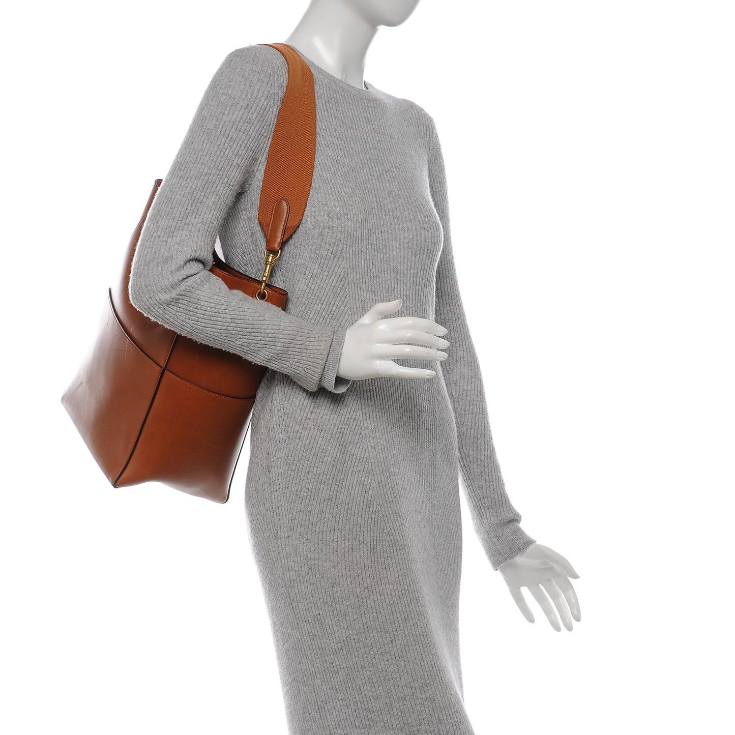 Supersoft Calfskin Sangle Bucket Bag Tawny