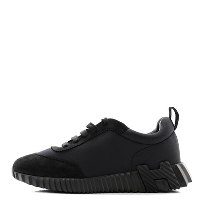Hermes Technical Jersey Suede Goatskin Bouncing Sneakers 37.5 Black 1 of 10