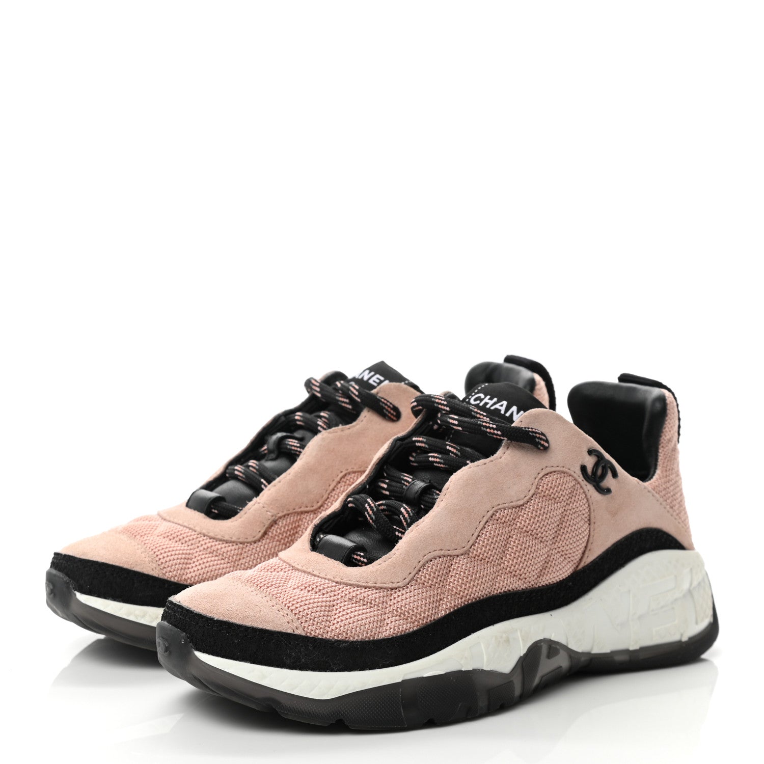 Chanel Mesh Suede Calfskin Quilted Sneakers 35 Pink Beige 3 of 9