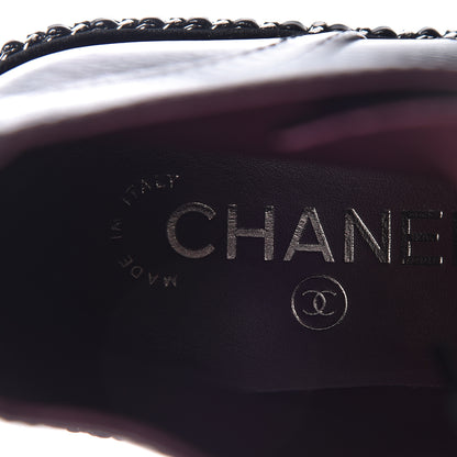 Chanel Crackled Calfskin Velvet Pearl Combat Short Boots 37.5 Black 7 of 8