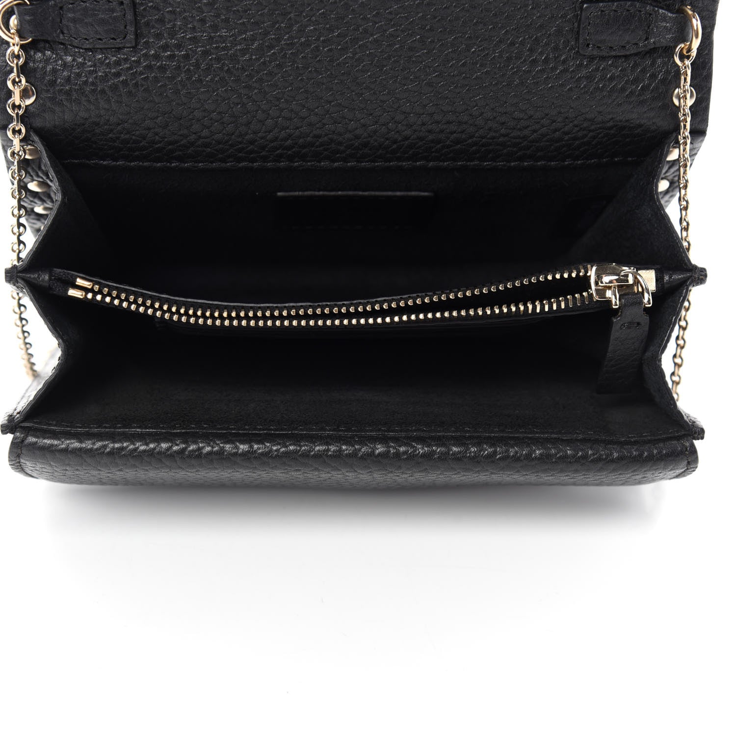 Valentino Garavani Pebbled Calfskin Rockstud Wallet on Chain Black 5 of 11