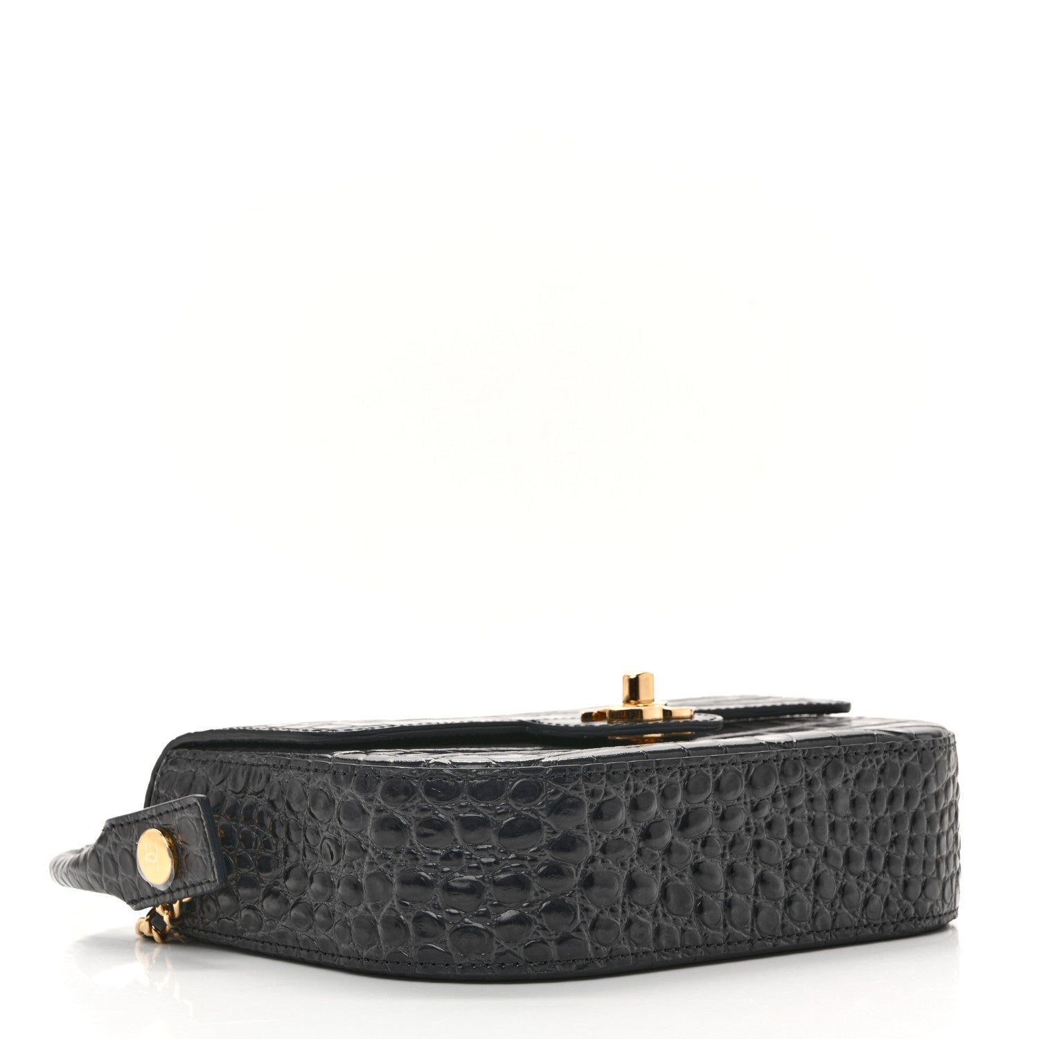 Chanel Calfskin Crocodile Embossed Turn Around Mini Flap Dark Grey 4 of 11