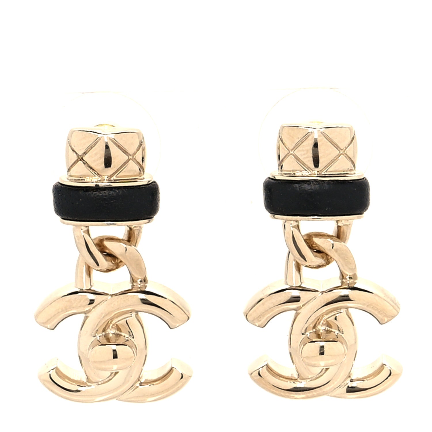 Chanel Lambskin CC Turnlock Drop Earrings Gold Black 1 of 4