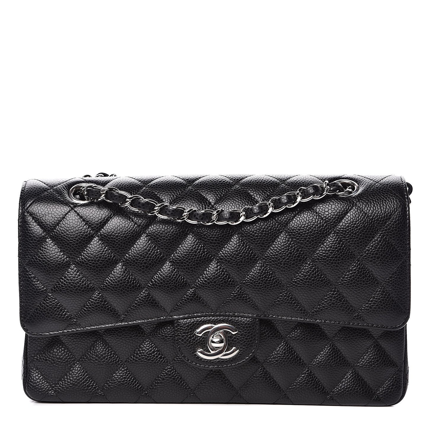 Caviar Quilted Medium Double Flap Black