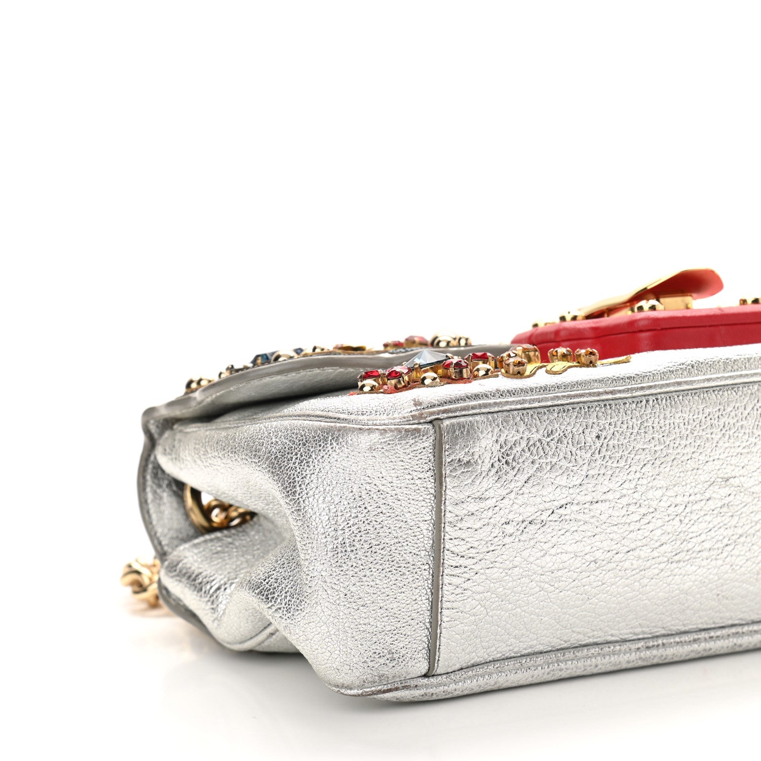 Dolce & Gabbana Metallic Calfskin Crystal Embellished Lucia Shoulder Bag Silver Multicolor 8 of 10