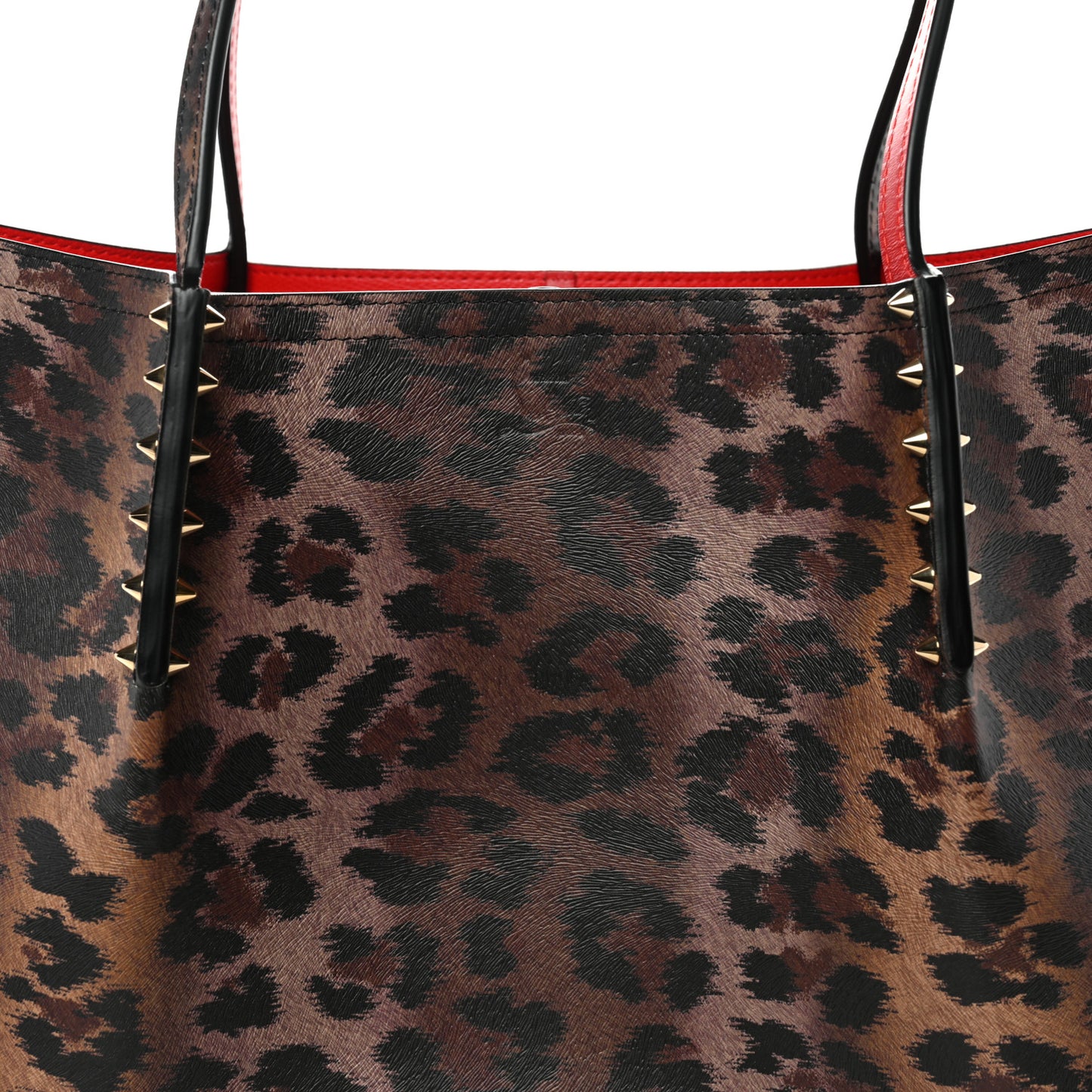 Calfskin Leopard Print Spikes East West Cabata Tote Brown