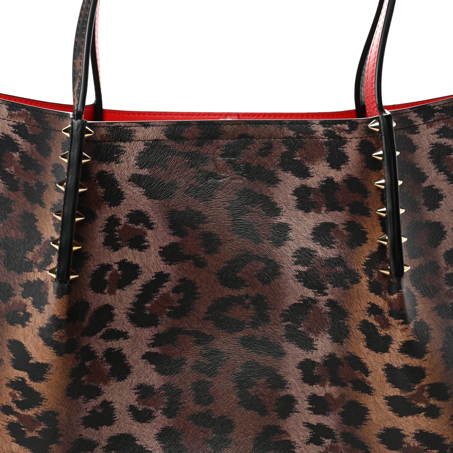 Christian Louboutin Calfskin Leopard Print Spikes East West Cabata Tote Brown 7 of 9