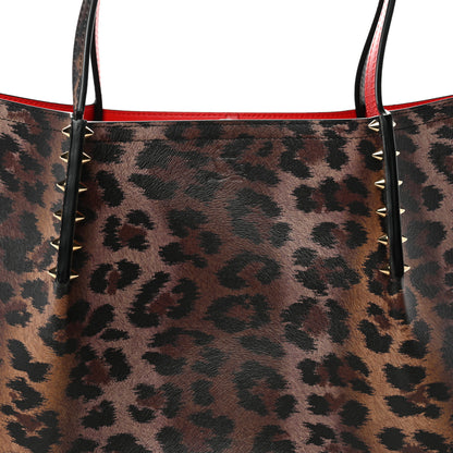 Christian Louboutin Calfskin Leopard Print Spikes East West Cabata Tote Brown 7 of 9