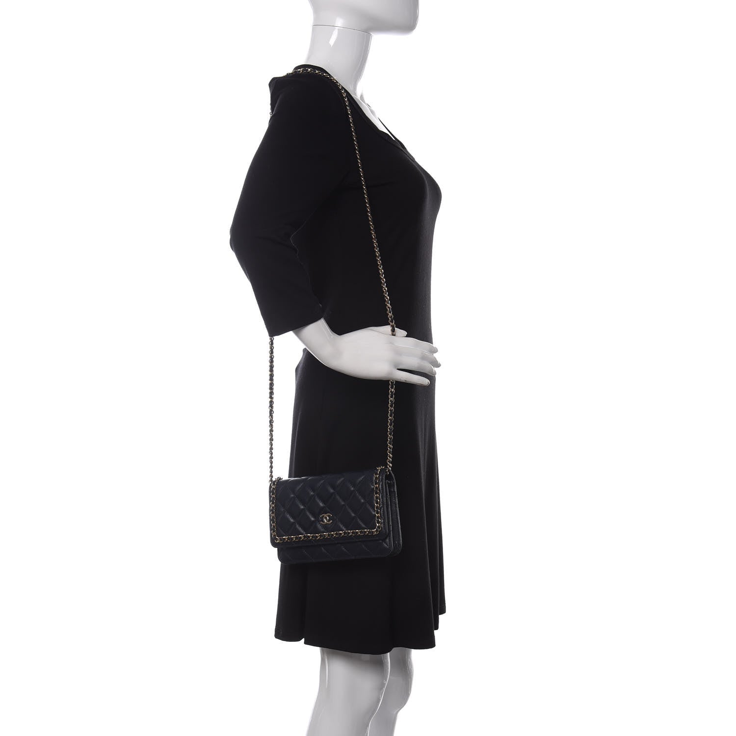 Chanel Lambskin Quilted Chain Around Wallet On Chain WOC Navy Blue 2 of 13
